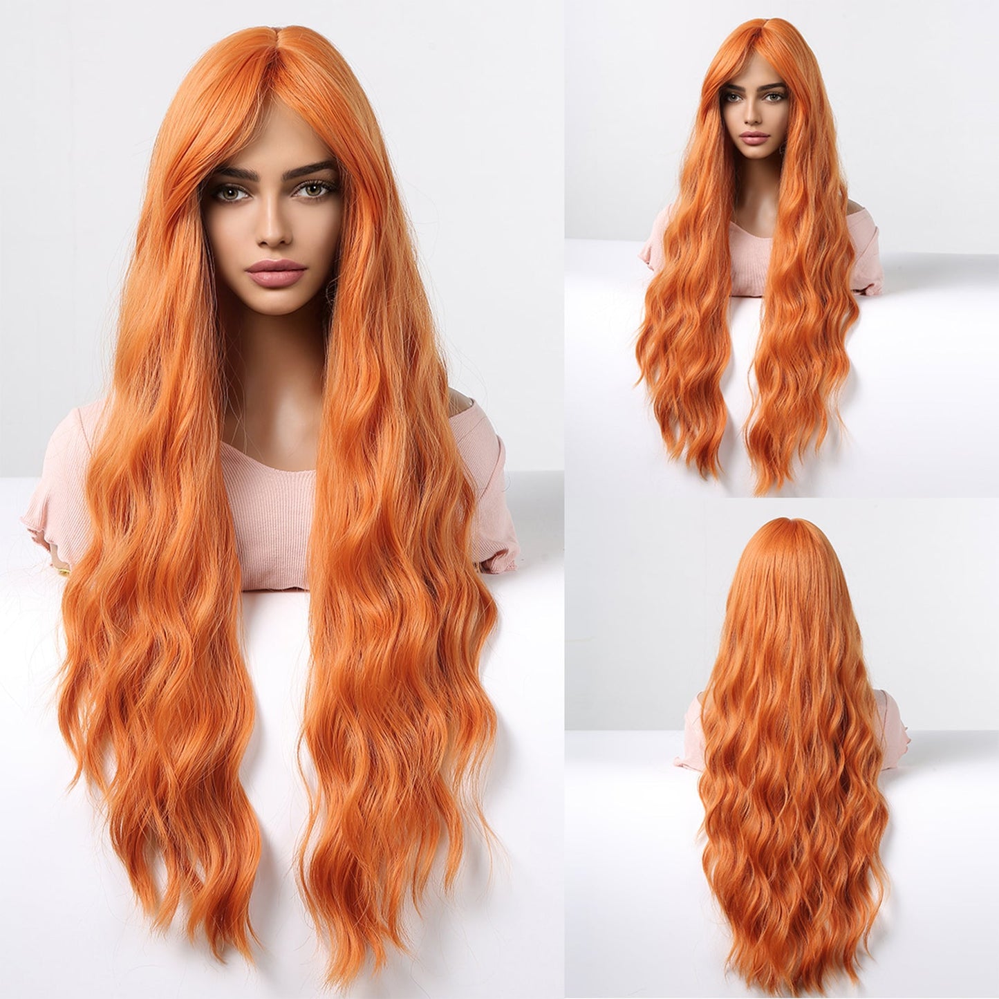 WL1115-2 26 Inch orange curly wigs with bangs wigs for Women