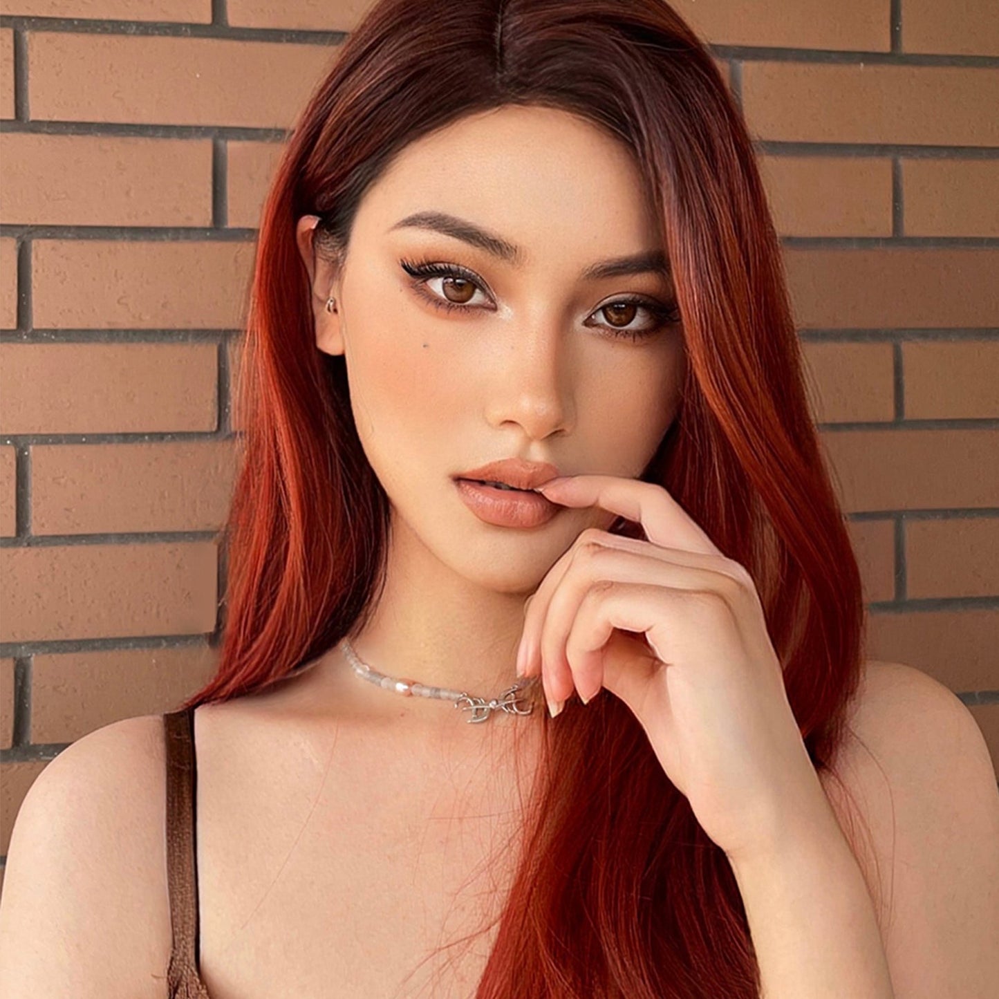 WL1046-1 28 Inch Brown Ombre Red Long Straight wigs for Women