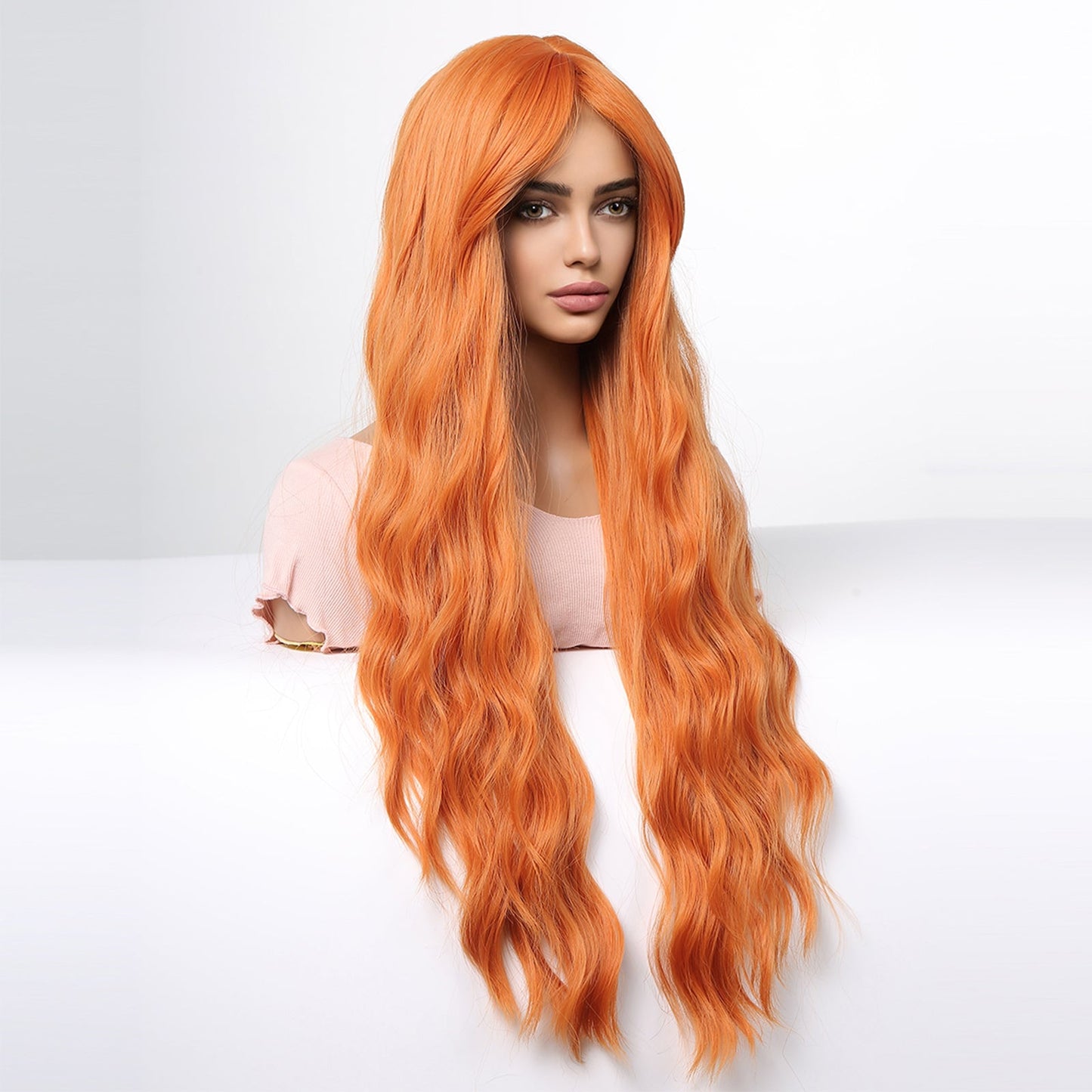 WL1115-2 26 Inch orange curly wigs with bangs wigs for Women
