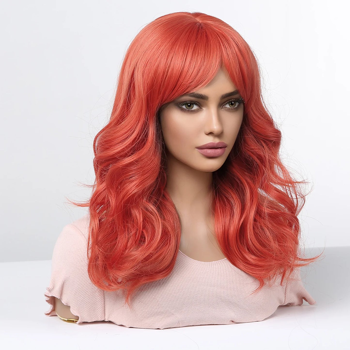 WL1048-2 18 Inches Long Curly Red Wigs with Bnags Synthetic Wigs Women's Wigs for Daily or Cosplay Use