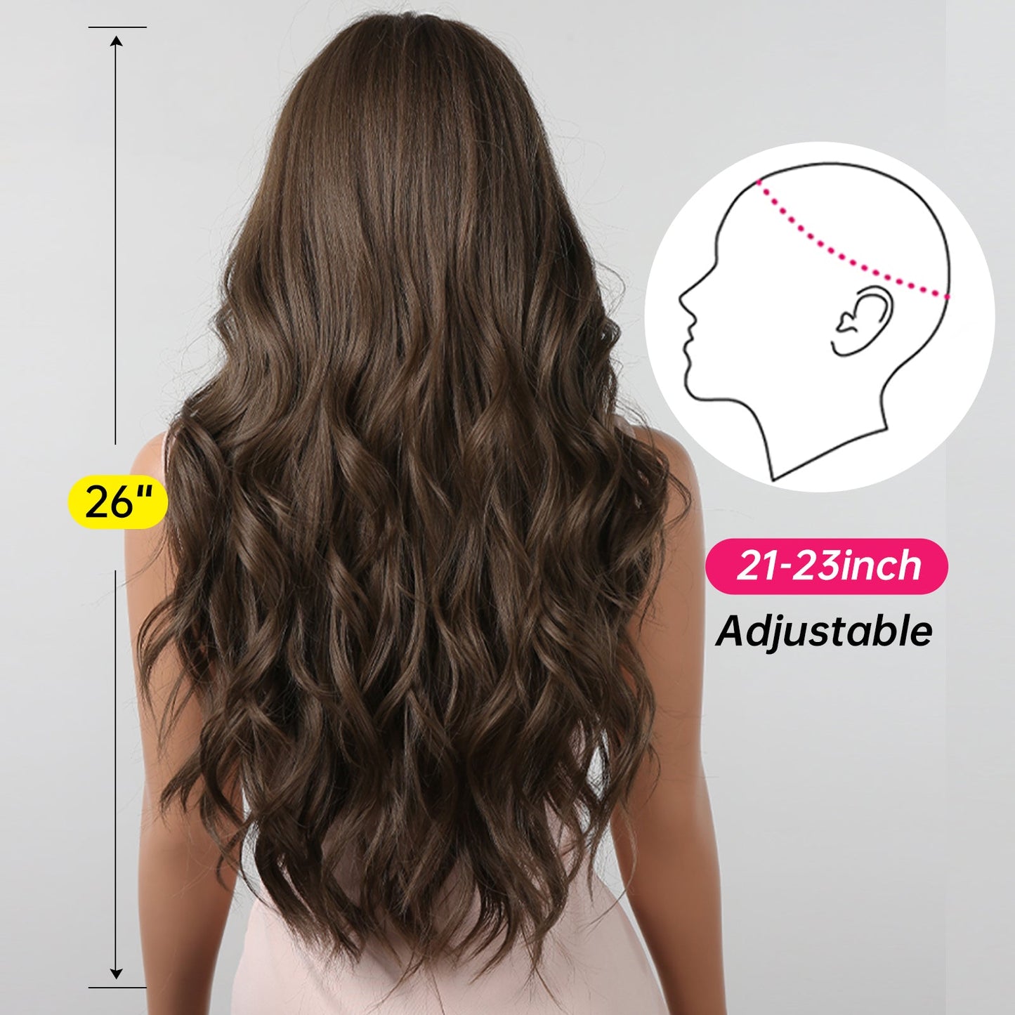 LC2088-2 30 Inch deep brown long curly wigs with bangs wigs for women