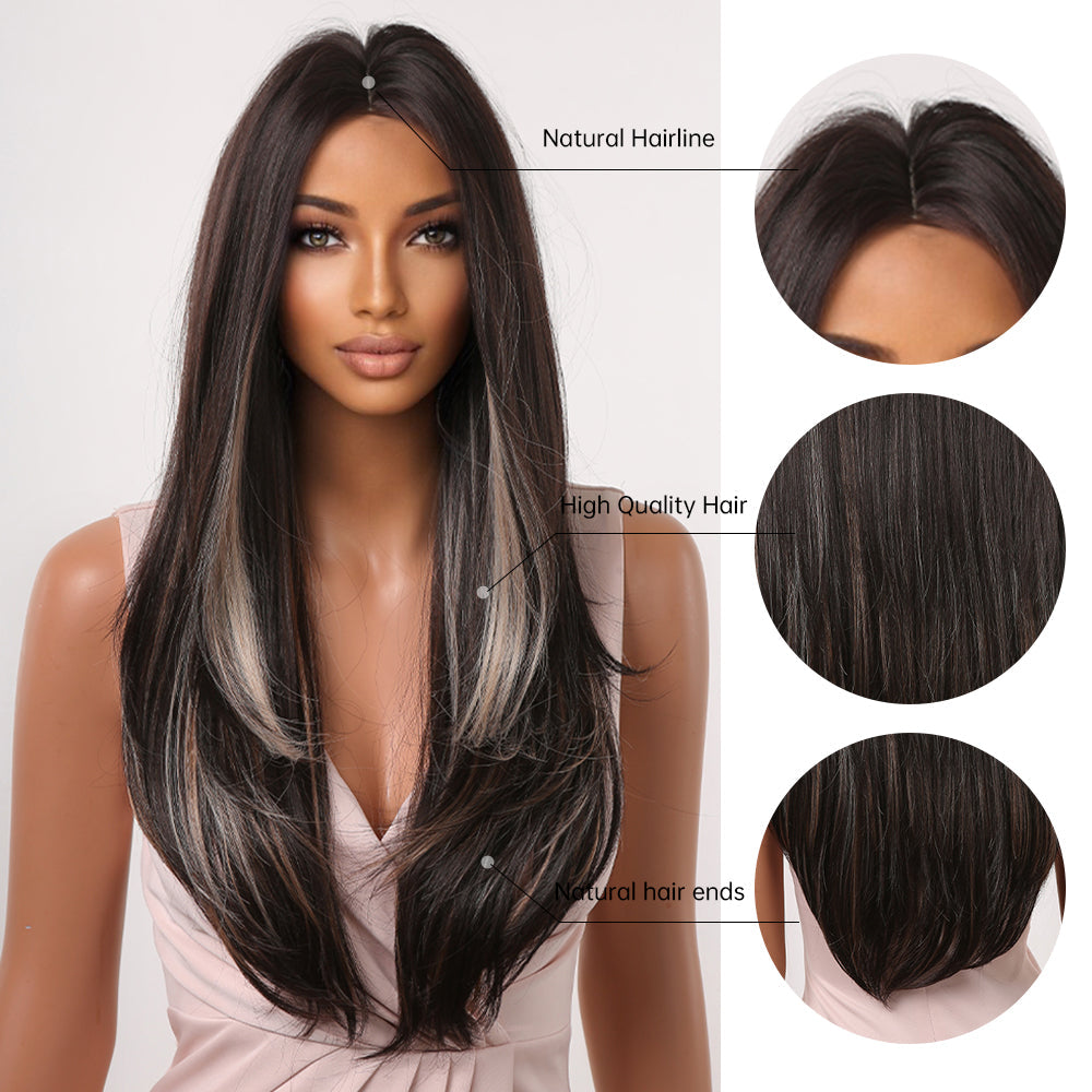 LC2066-1 24 inch Long Black ombre blonde Wigs for Women