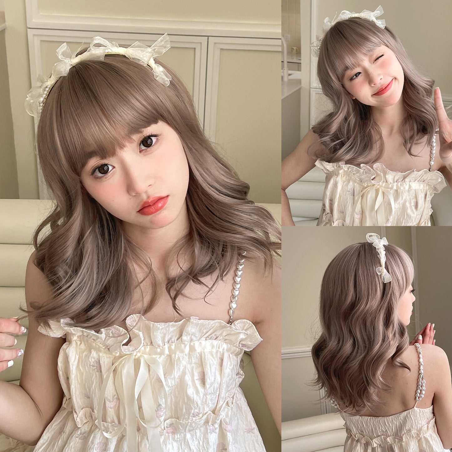 WL1132-1 18 Inches Long Curly Platinum Wigs with Bangs