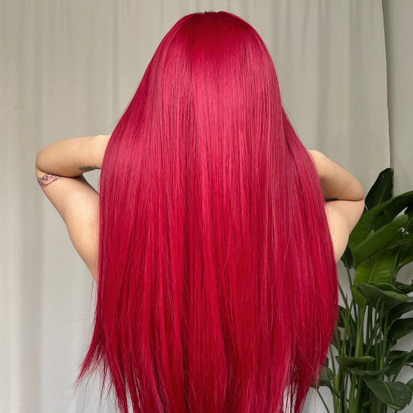 WL1084-1 18 Inch long straight wigs red with bangs wigs for women