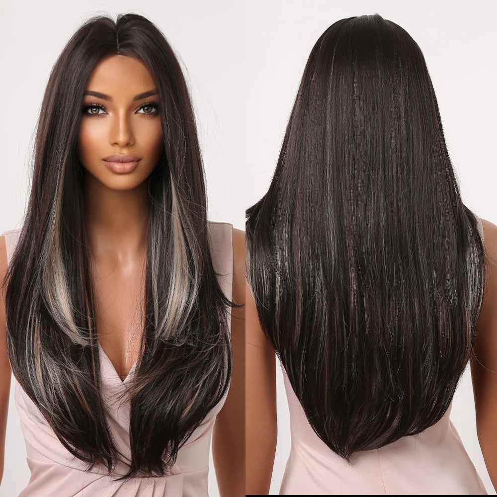 LC2066-1 24 inch Long Black ombre blonde Wigs for Women