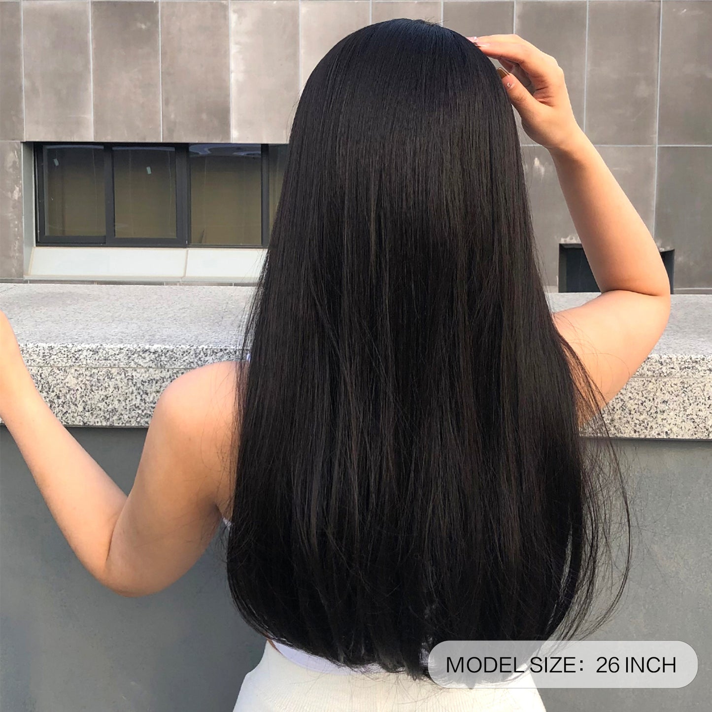 WL1053-1 24 Inches Long Straight Black Wigs with Bangs Women's Wigs for Daily,Party or Cosplay Use WL