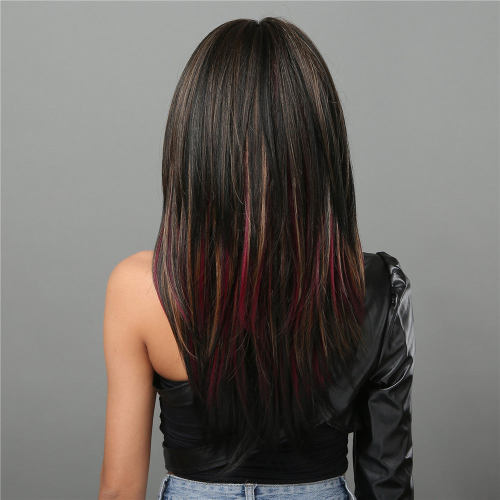 LC2068-1 22 Inch-long black straight wigs with bangs wigs for women