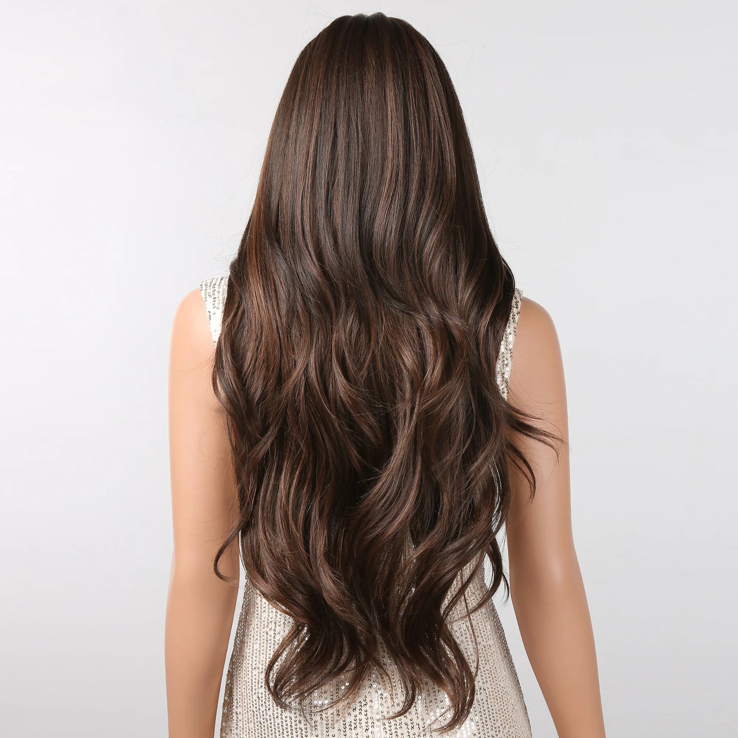 LC2094-3 28 Inches Long Curly Brown Wigs with Bangs Synthetic Wigs for Women Daily Use Party or Cosplay Taking Photos