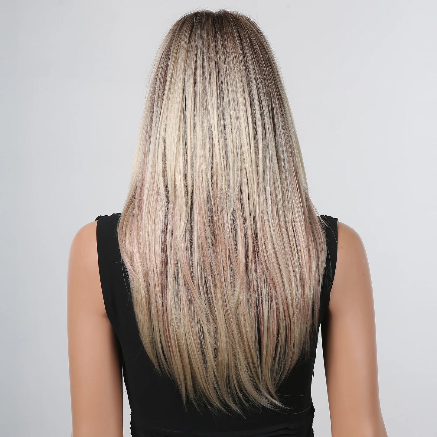 LC2068-12 20 Inches Long Straight Blonde Synthetic Wigs with Bangs Women's Wigs for Daily or Cosplay Use