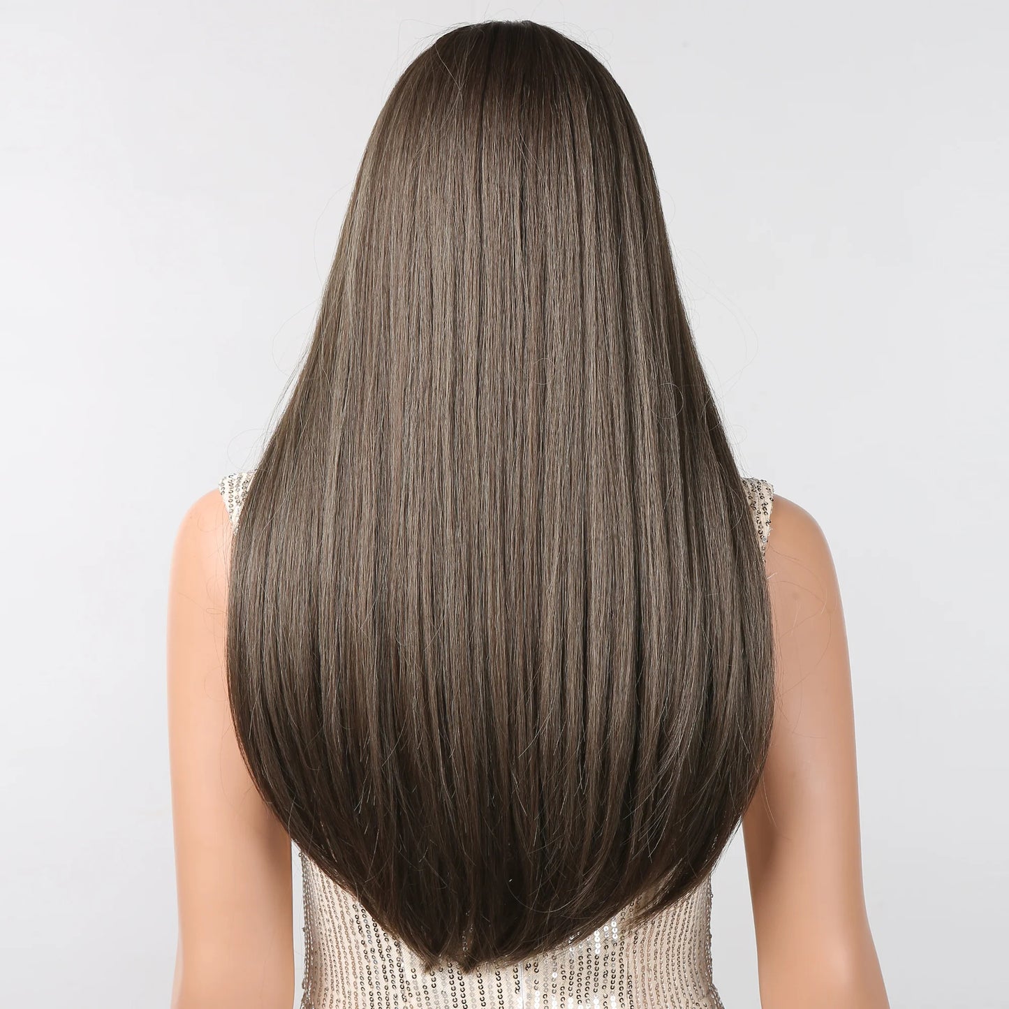 LC2096-1 28-inch Long Straight Black ombre grey Wigs for Women Straight Wigs with bangs wigs