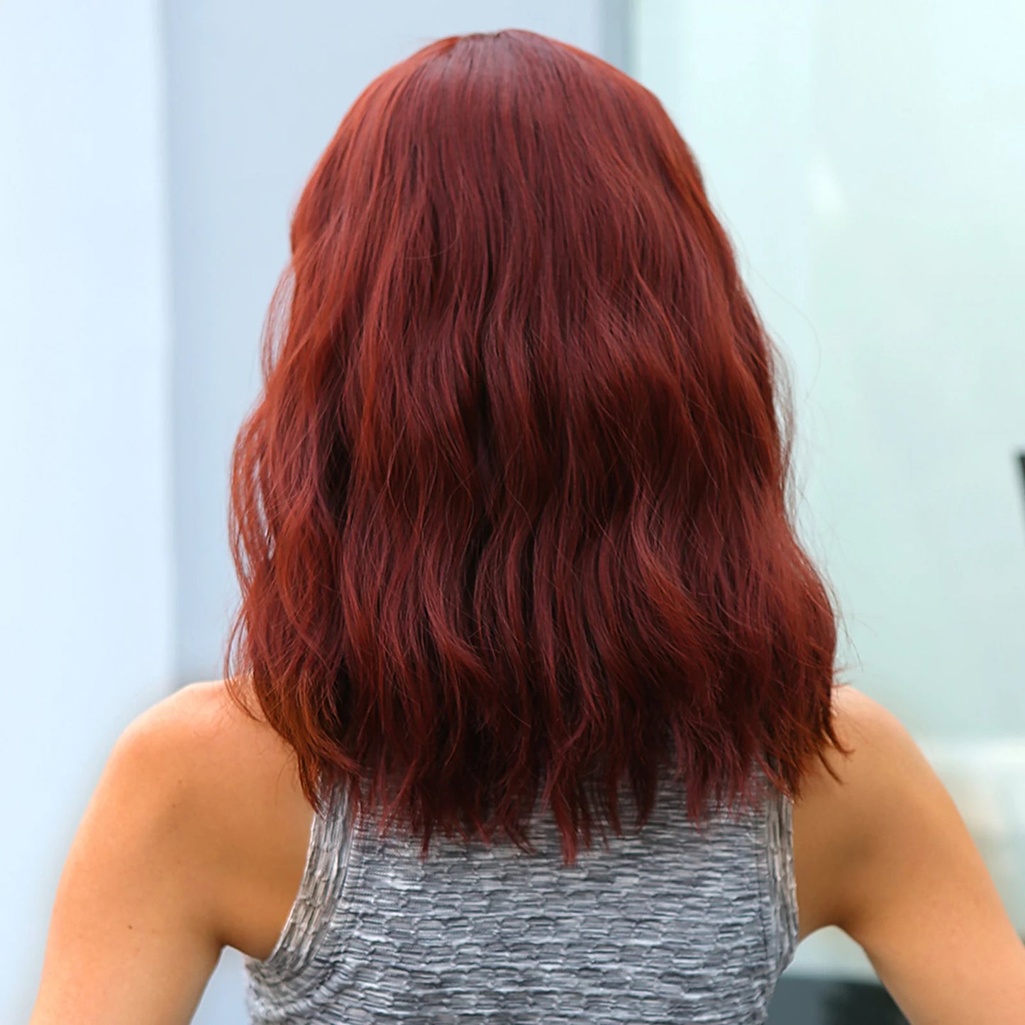 WL1065-1 16 Inch Dark Red Wavy Bob wigs for Women