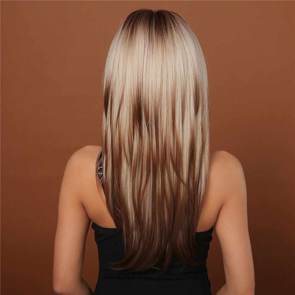 LC2068-9 22 inches ombre dark brown to blonde layered long straight wigs for women dailywear
