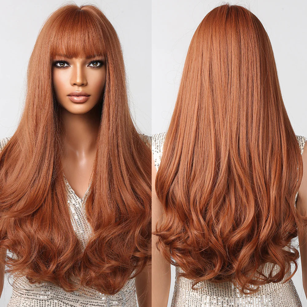 LC2098-1 30 inch light brown long curly wigs with bangs Wigs for Women