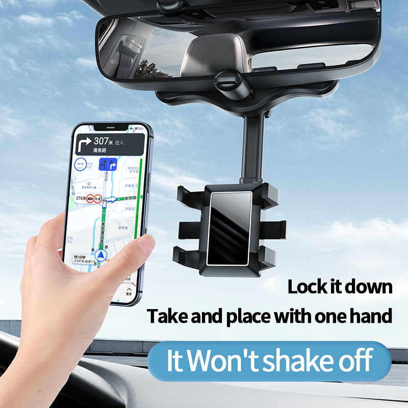 Phone Mount for Car, Rear View Mirror Phone Holder, Rotatable and Retractable Car Phone Holder Mount Rearview Mirror Phone Holder for Car Compatible