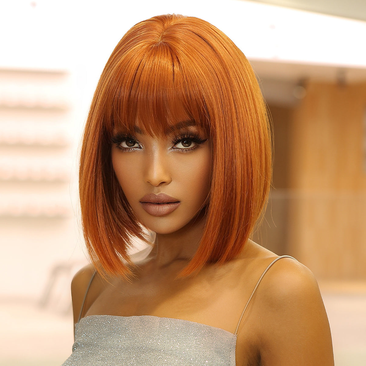 LC2071-3 short straight bobo wigs orange with bangs wigs for women for daily life