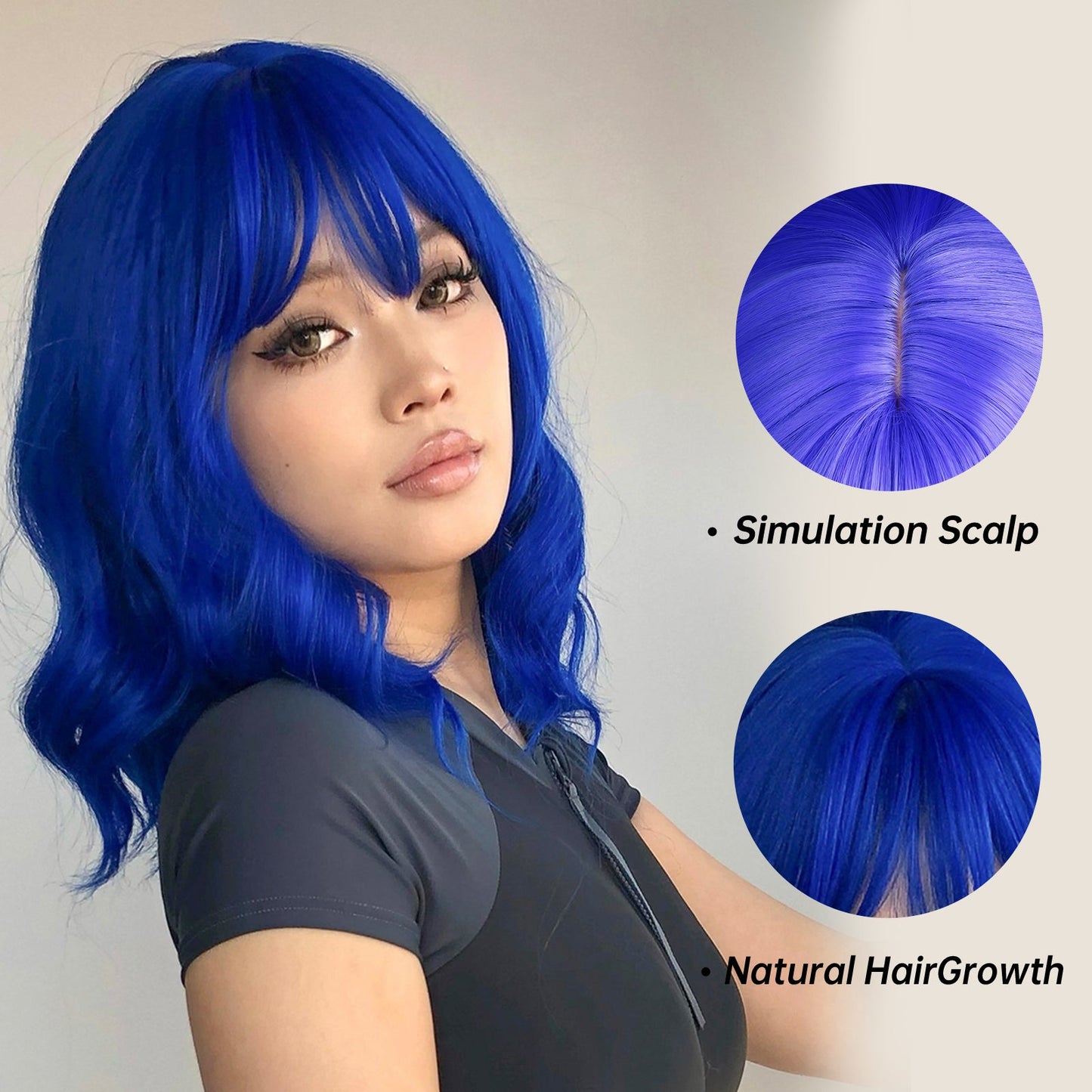 WL1006-4 14 Inch blue with bangs wigs Bob Wigs for Women