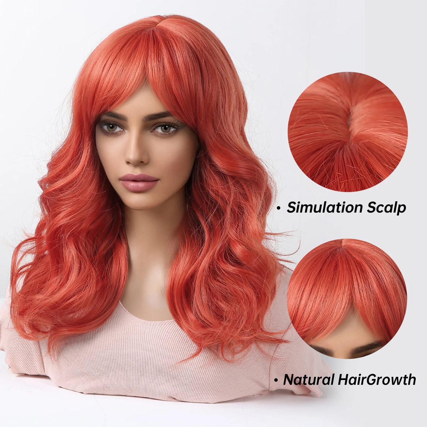 WL1048-2 18 Inches Long Curly Red Wigs with Bnags Synthetic Wigs Women's Wigs for Daily or Cosplay Use