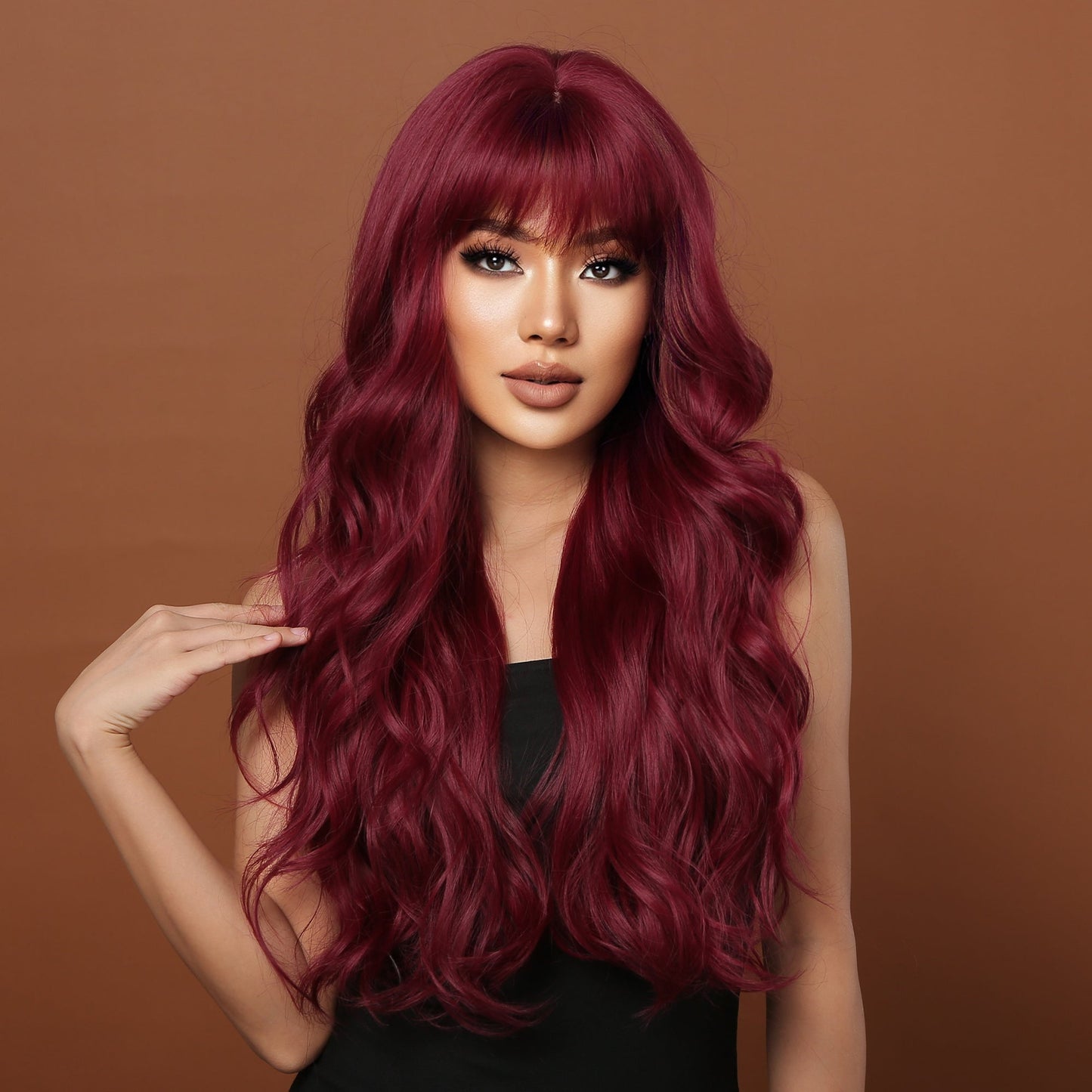 LC2074-1  26inches wine red Long Burgundy curly wig