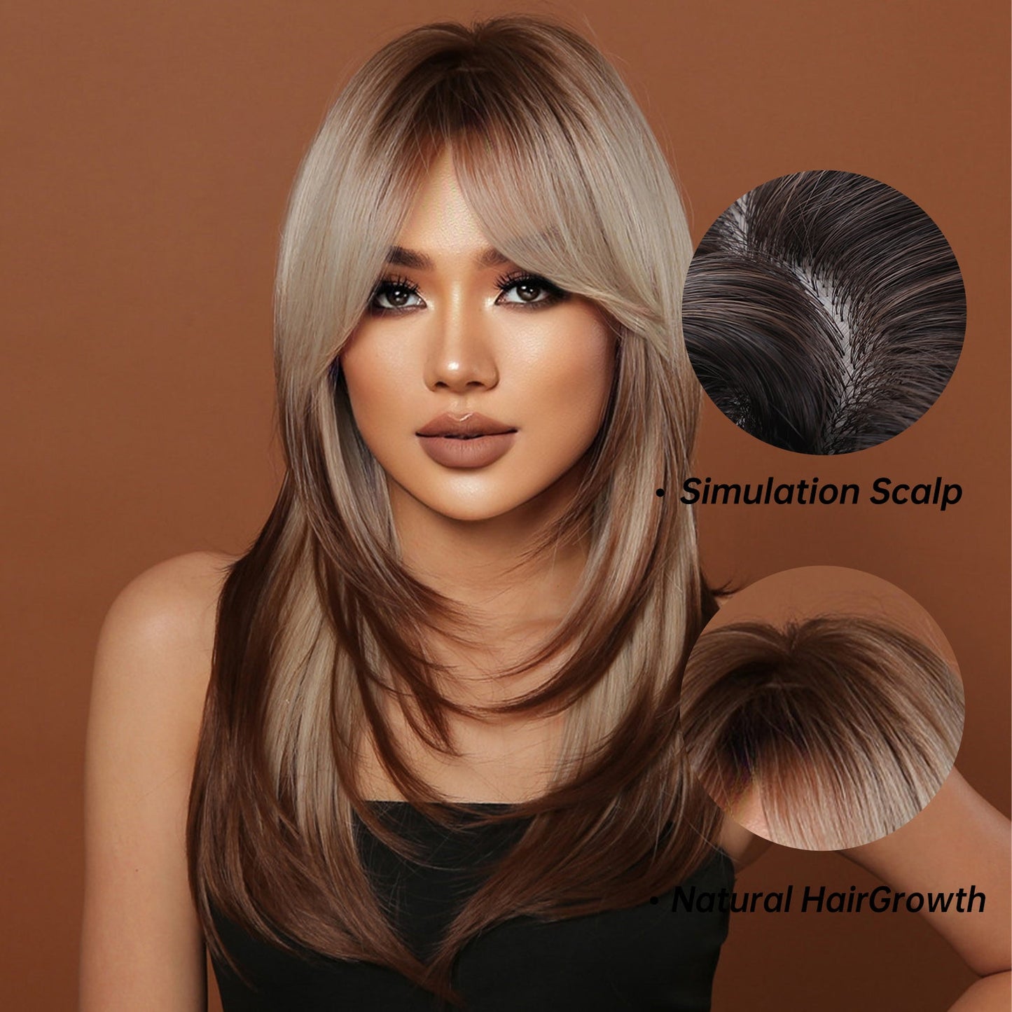 LC2068-9 22 inches ombre dark brown to blonde layered long straight wigs for women dailywear