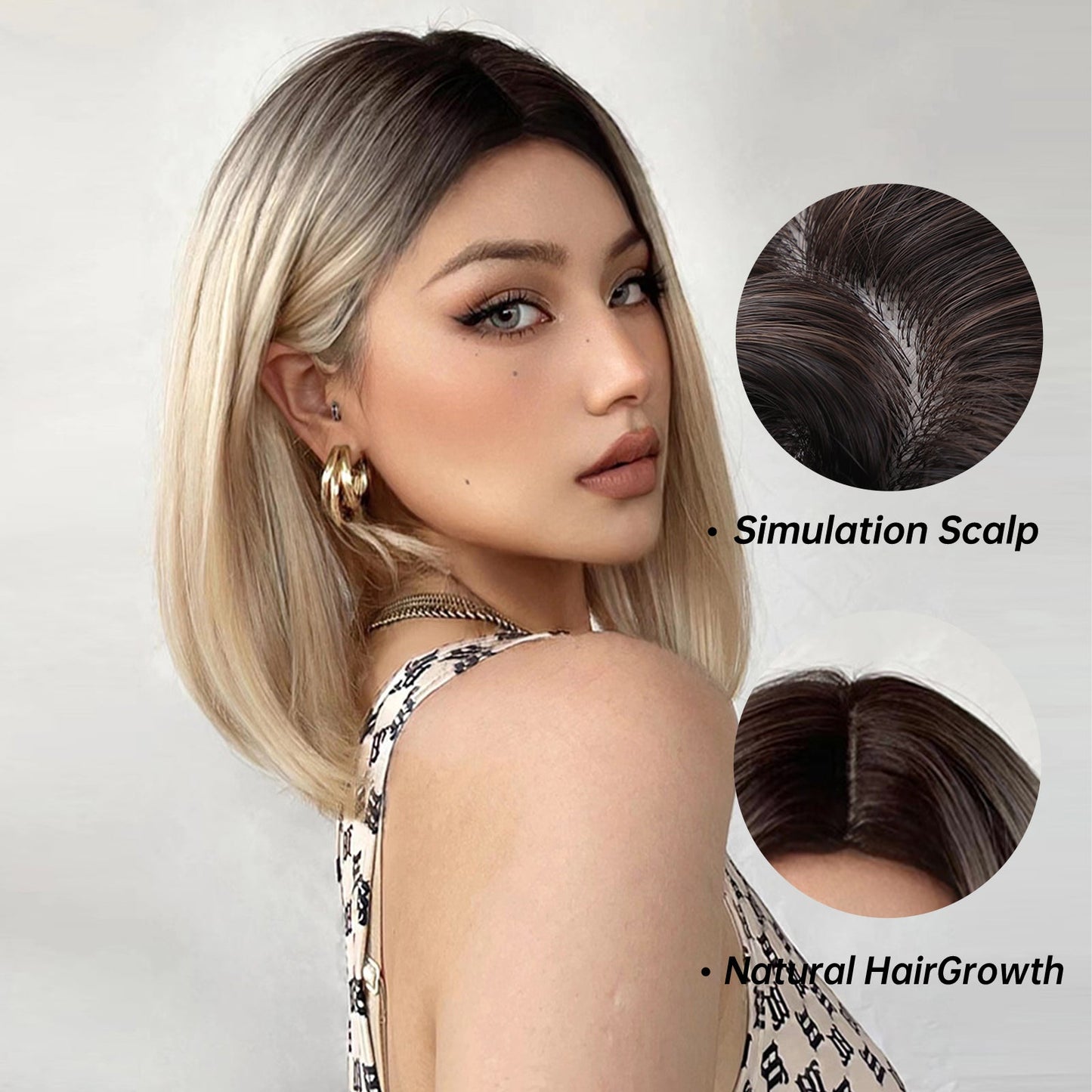 WL1049-1 14 Inch Brown Ombre Blonde Bob Wigs for Women