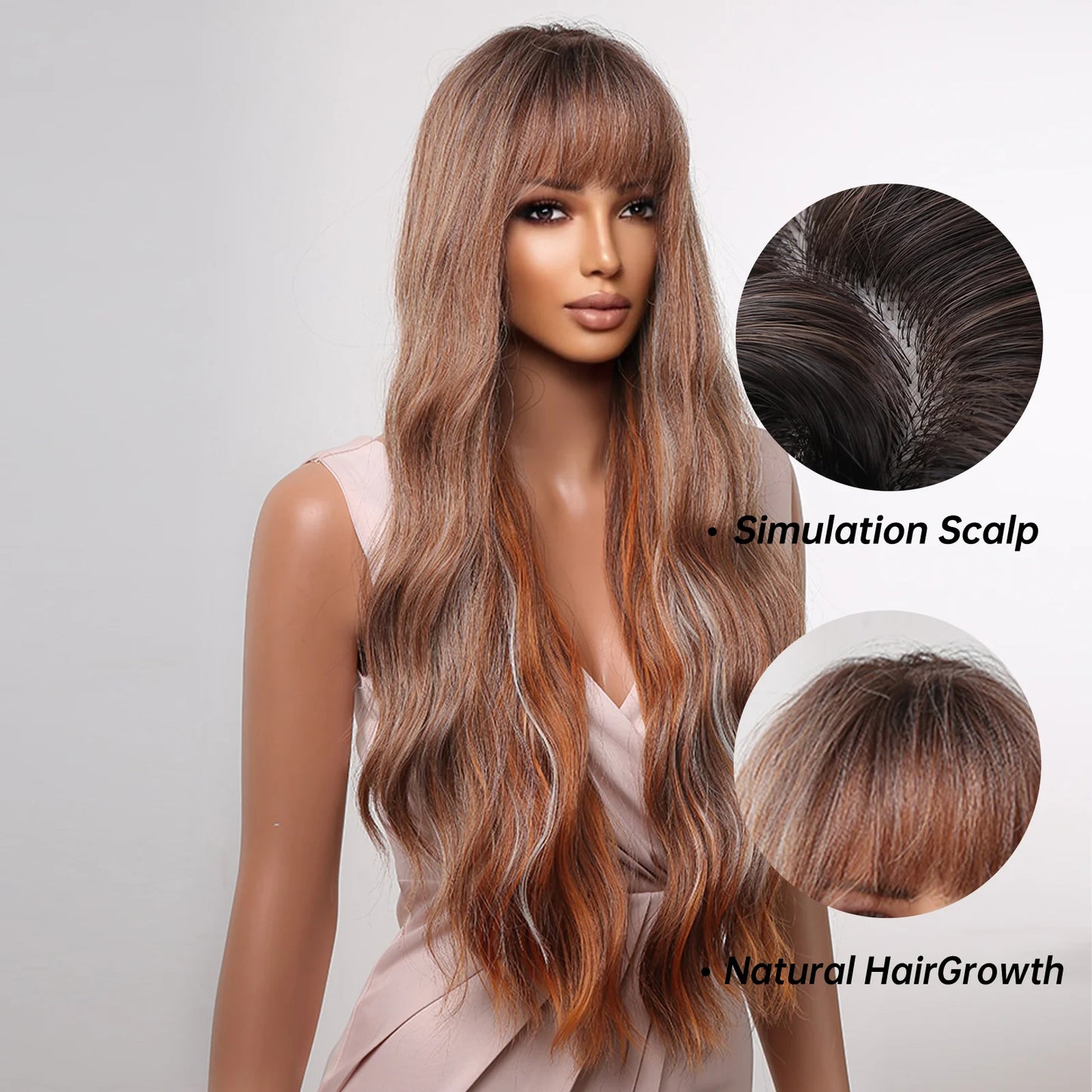 LC2059-1 30 inch Long Brown Mixed Gray Wavy Wig for Women