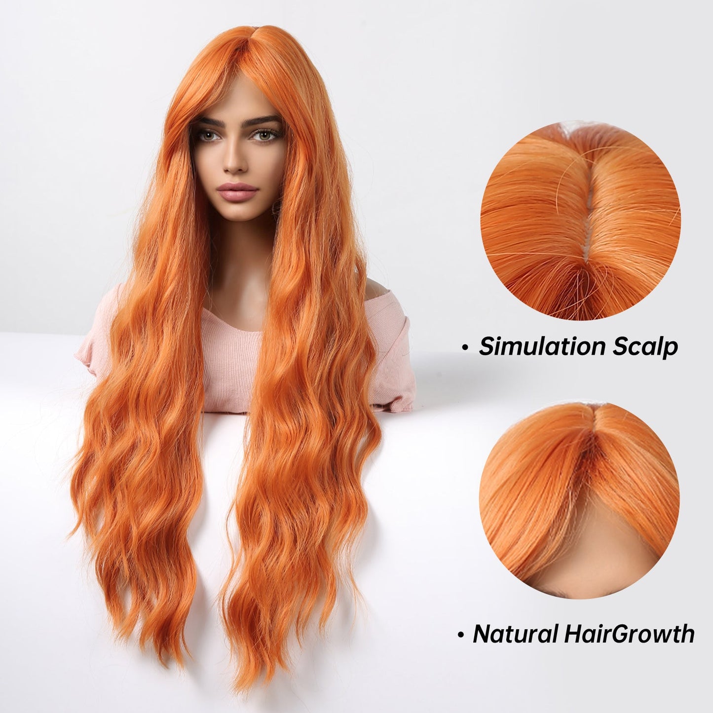 WL1115-2 26 Inch orange curly wigs with bangs wigs for Women