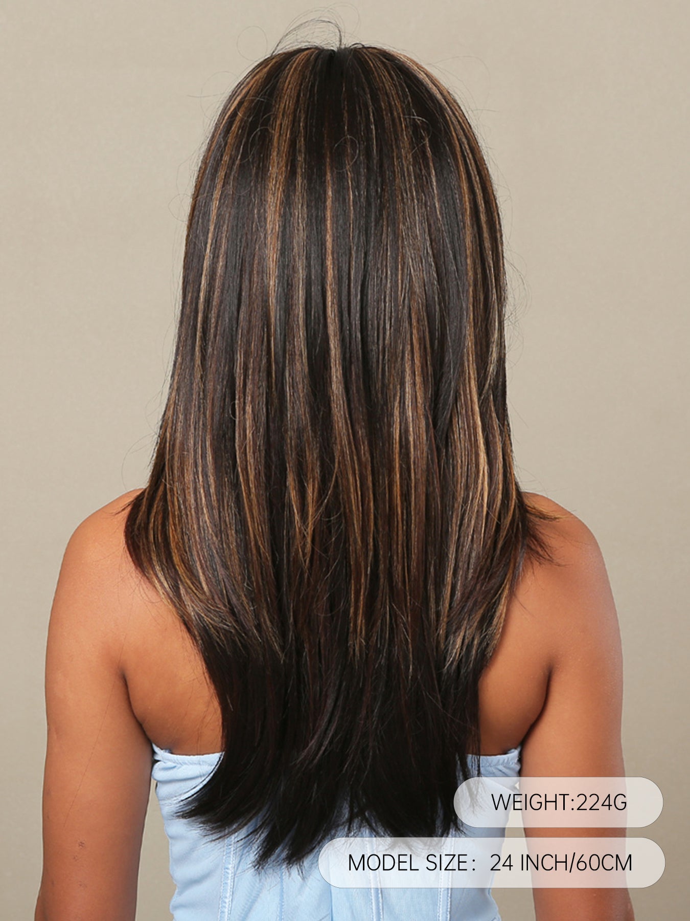 LC2068-6 22 Inches Long Straight Black Wigs with Blonde Highlight Layered Wigs Synthetic Wigs for Women for Daily or Cosplay Use