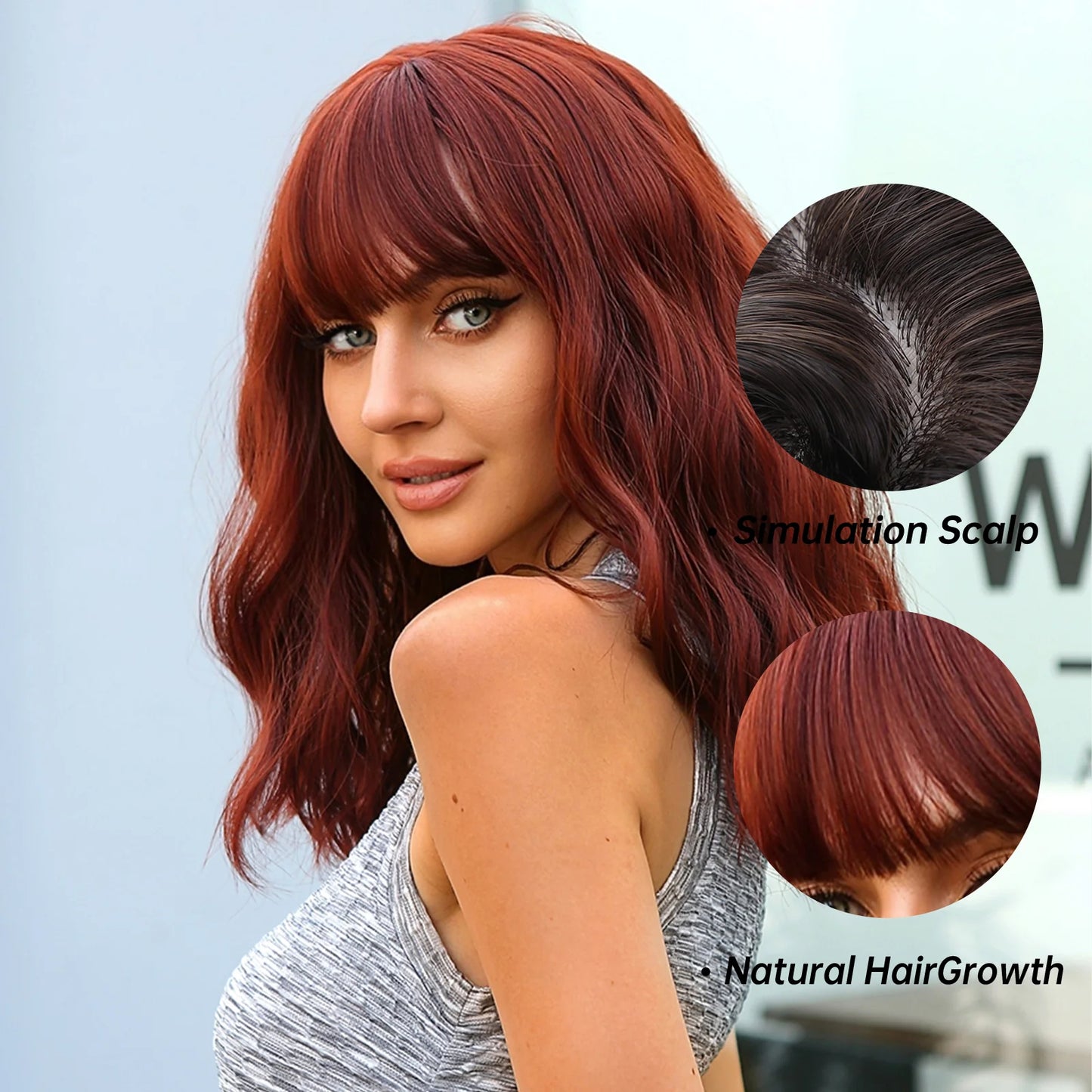 WL1065-1 16 Inch Dark Red Wavy Bob wigs for Women