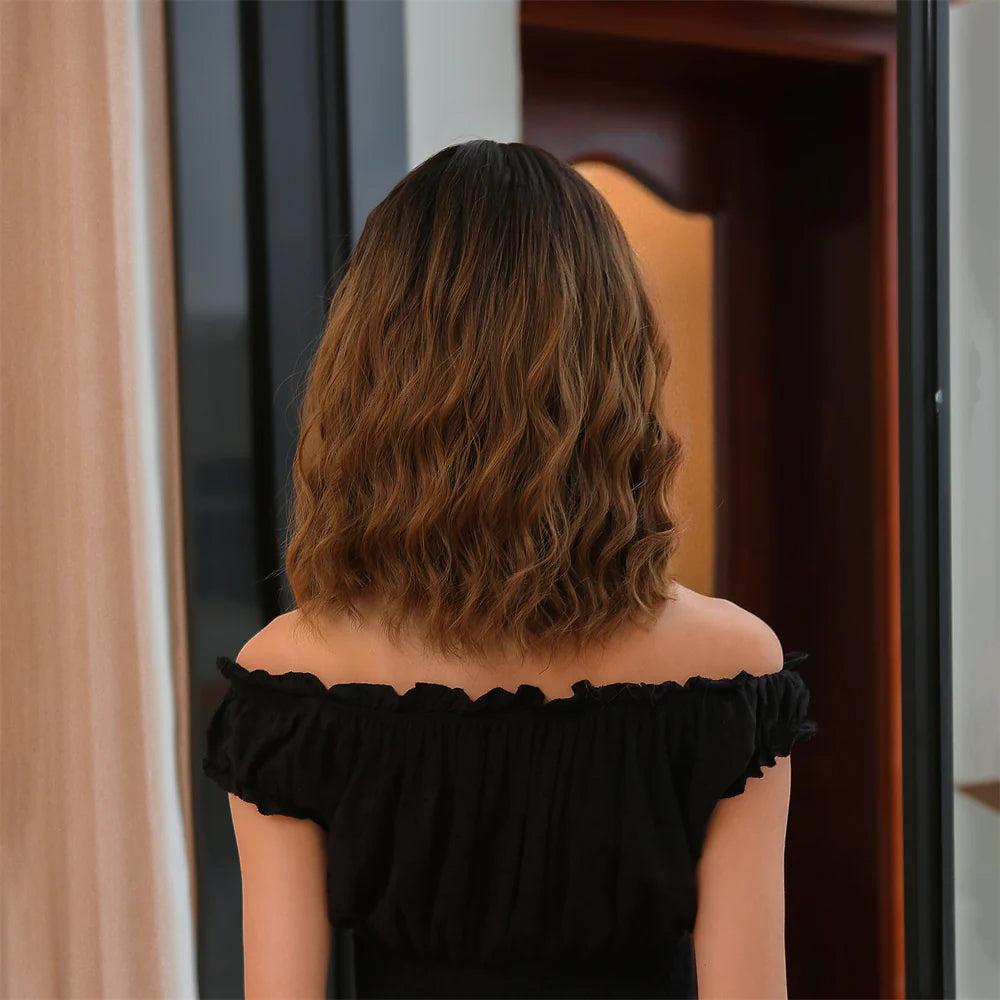 WL1076-1 18 Inches Long Curly Black Ombre Brown Blonde Wigs Synthetic Wigs Women's Wigs for Daily or Cosplay Use