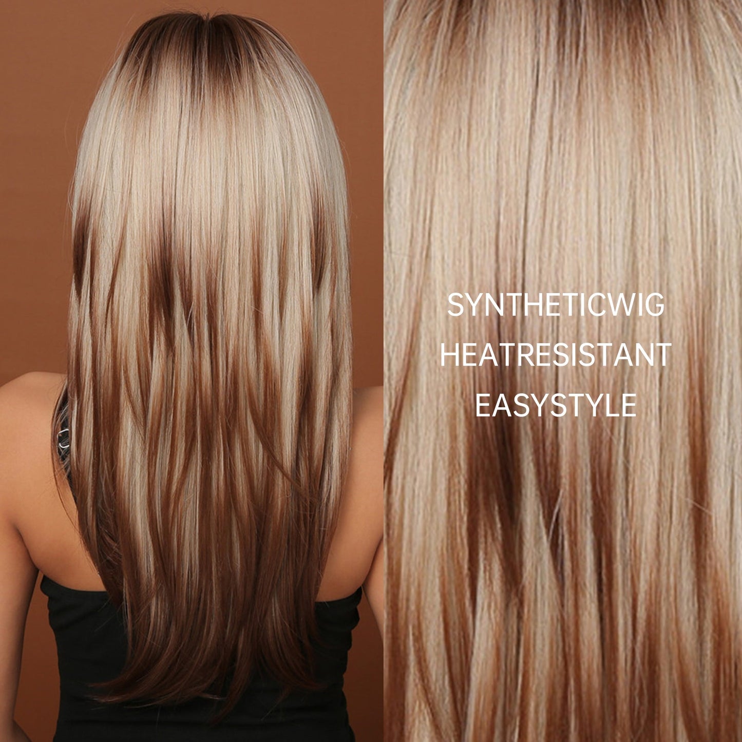 LC2068-9 22 inches ombre dark brown to blonde layered long straight wigs for women dailywear