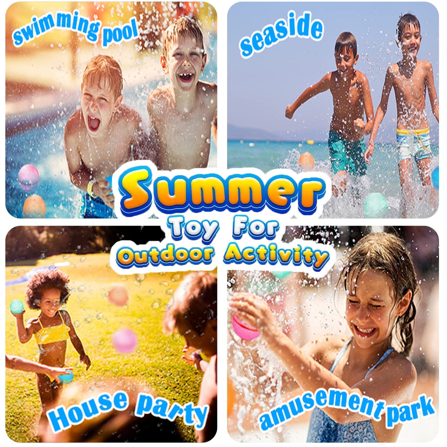 Reusable Water Balloons, Self-Sealing Refillable Water Balloons, Soft Silicone Magnetic Water Balloons, Reusable Water Bomb for Water Fight Game, Water Park, Summer Party (Multicolor - 24PC)