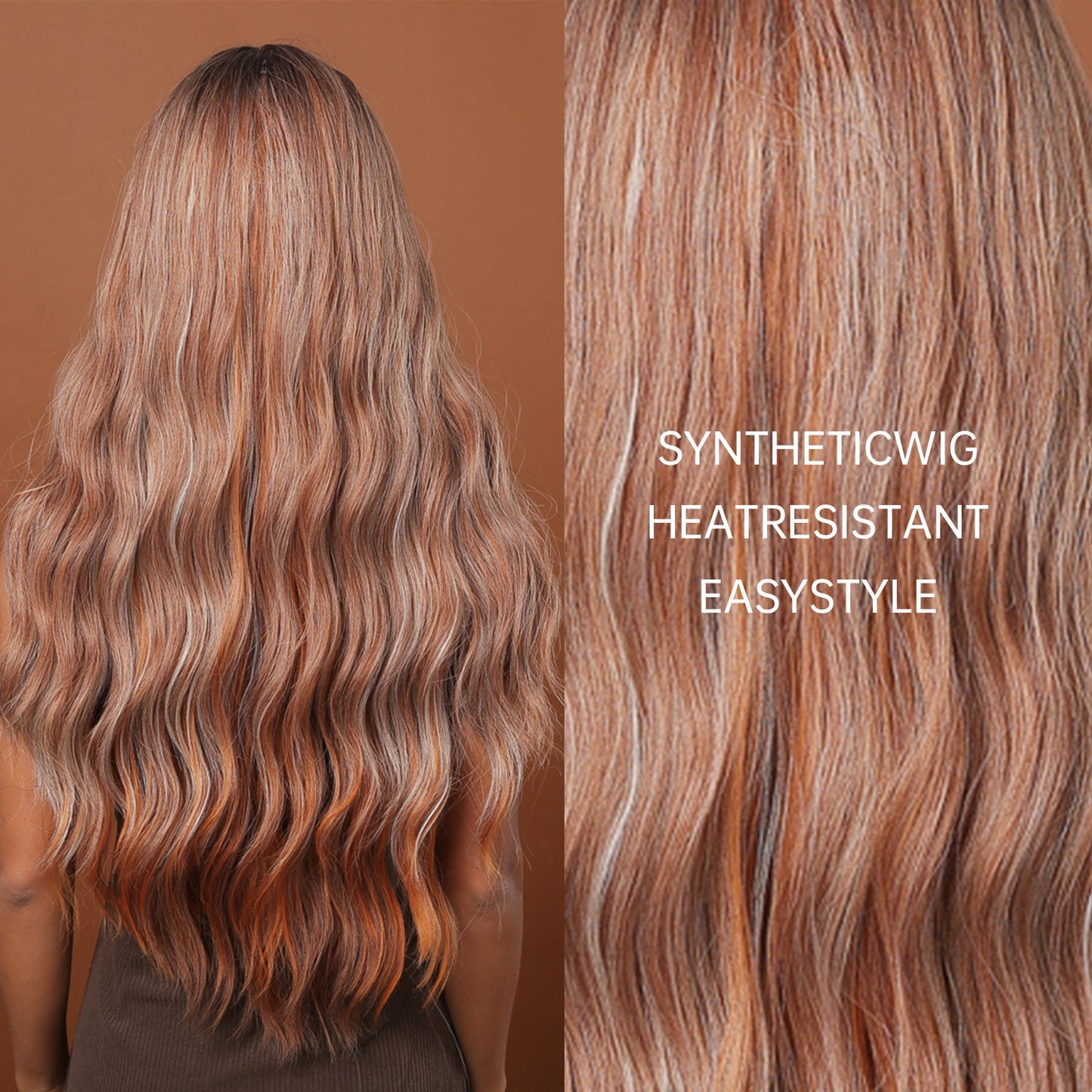 LC2039-1 28 Inches Long Curly Brown and Blonde Mixed Wigs Synthetic Wigs Women's Wigs for Daily Use Party or Cosplay Taking Photos