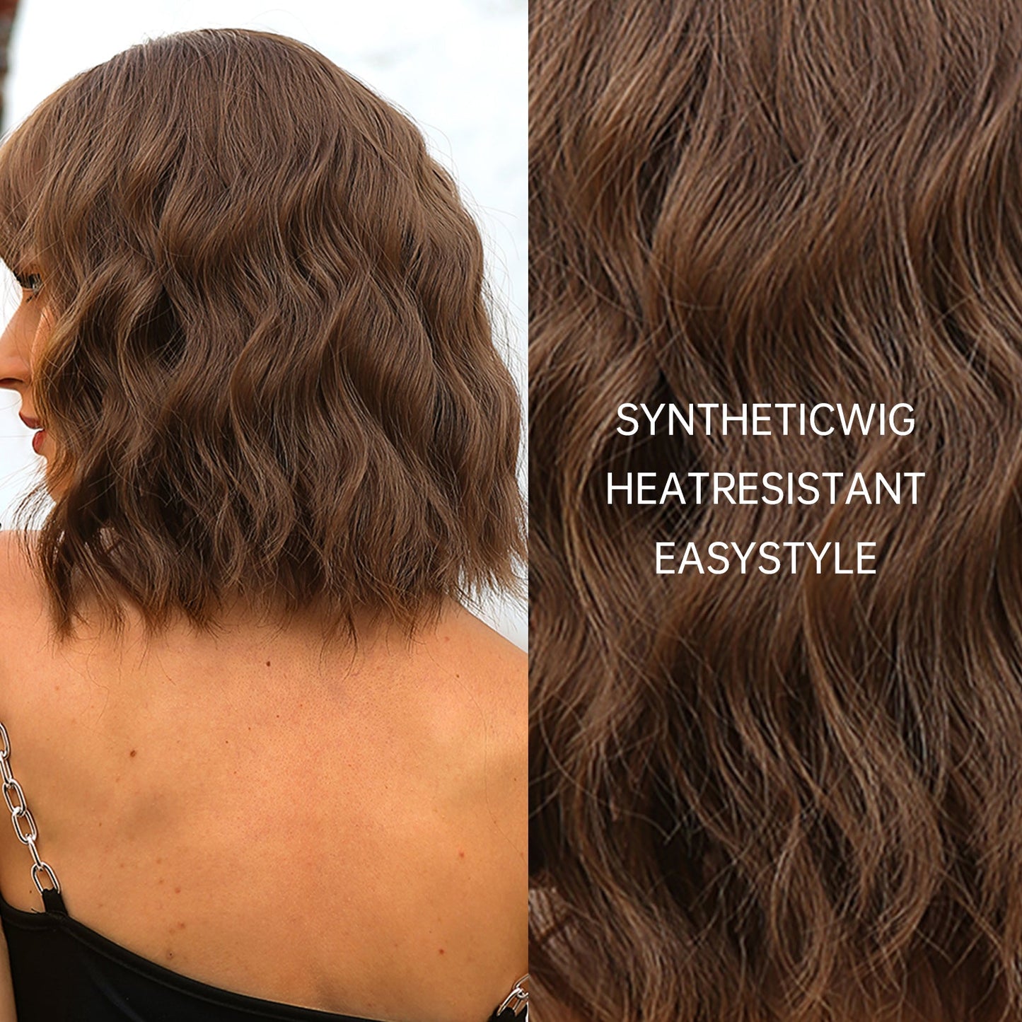 SS170-4 14 Inch Brown Wavy Bob wigs for Women