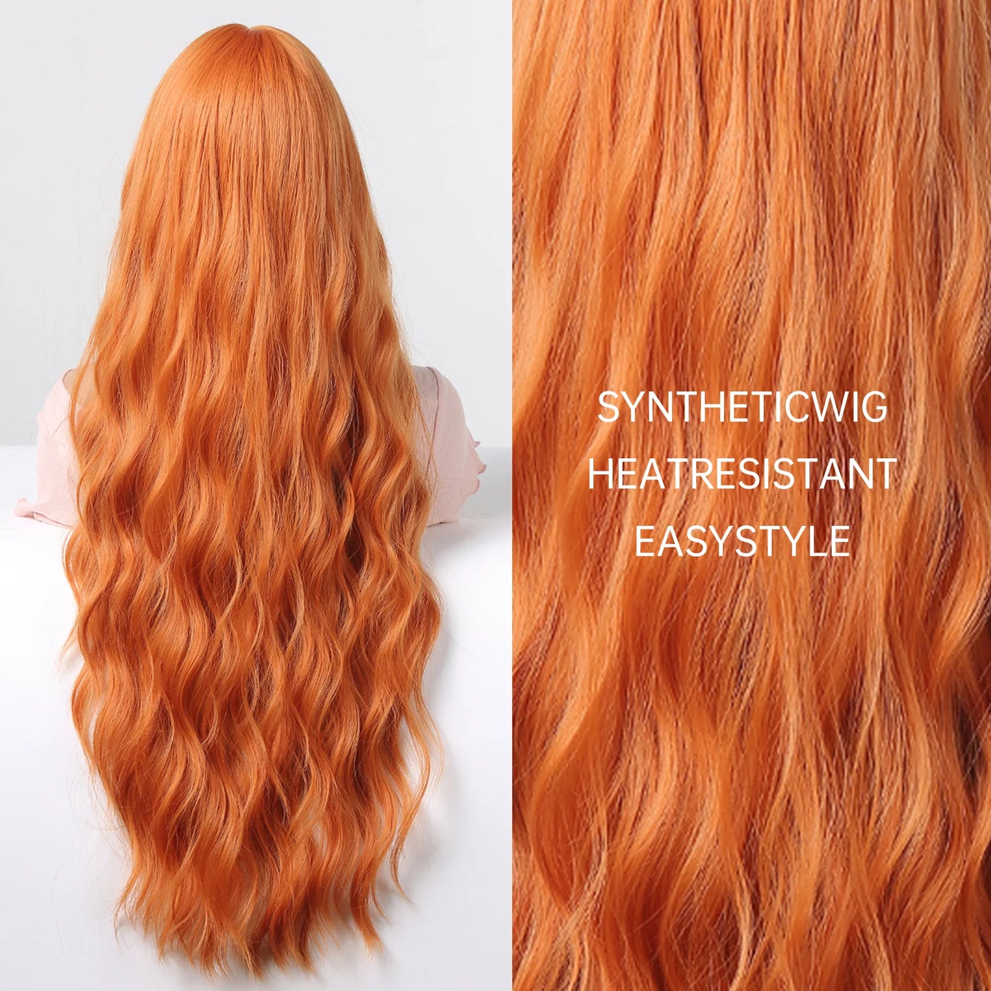 WL1115-2 26 Inch orange curly wigs with bangs wigs for Women