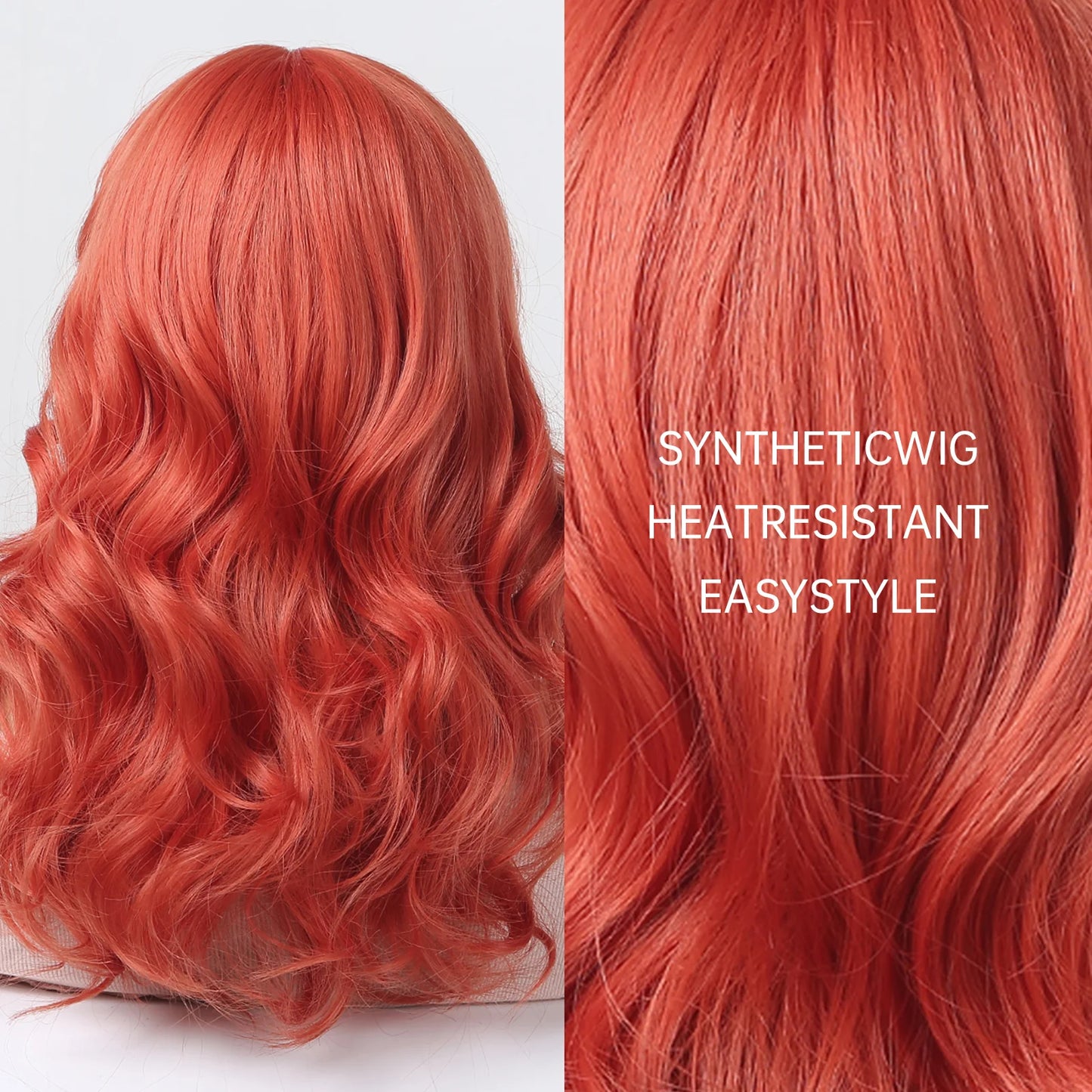 WL1048-2 18 Inches Long Curly Red Wigs with Bnags Synthetic Wigs Women's Wigs for Daily or Cosplay Use