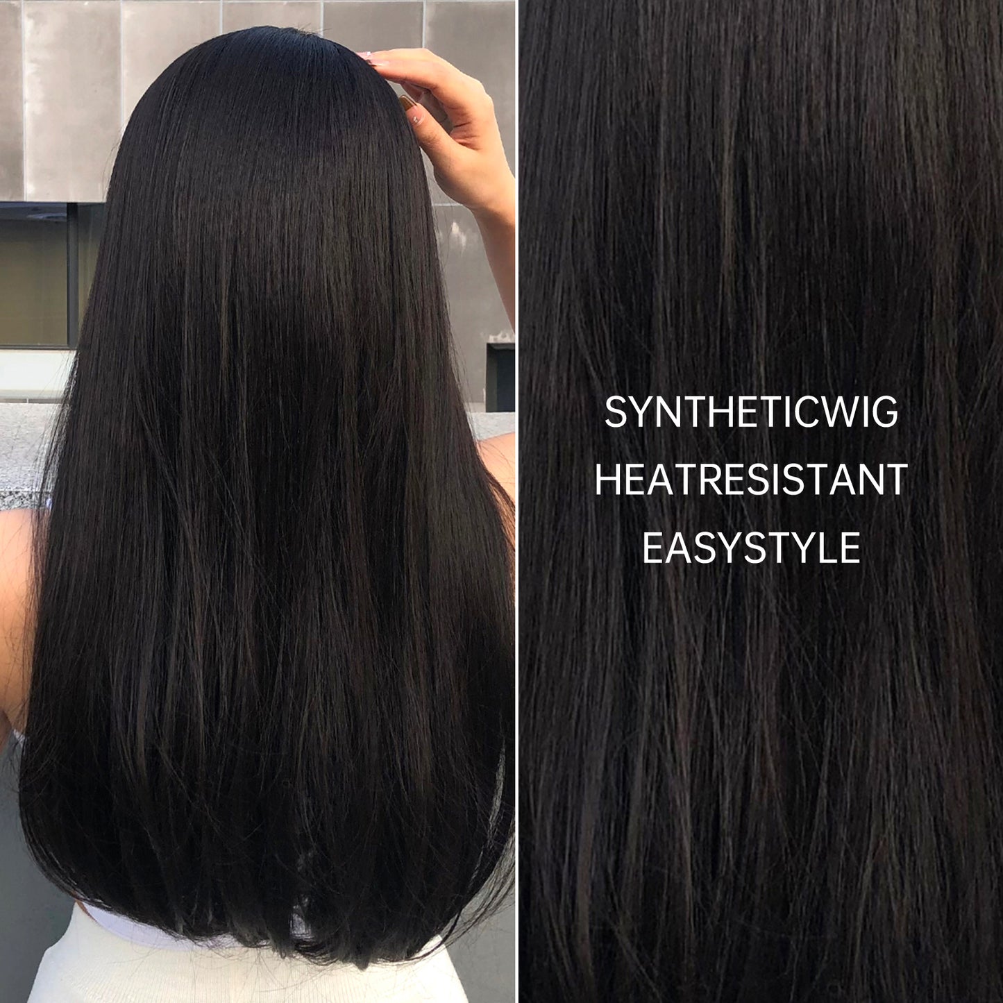 WL1053-1 24 Inches Long Straight Black Wigs with Bangs Women's Wigs for Daily,Party or Cosplay Use WL