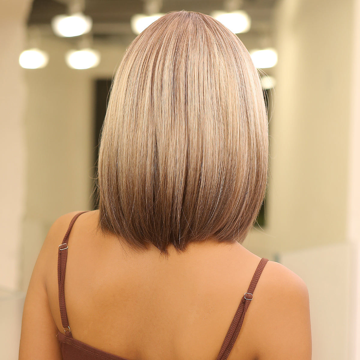 LC2067-1 16 inches ombre blonde hair shoulder length straight hair with bangs for women dailywear