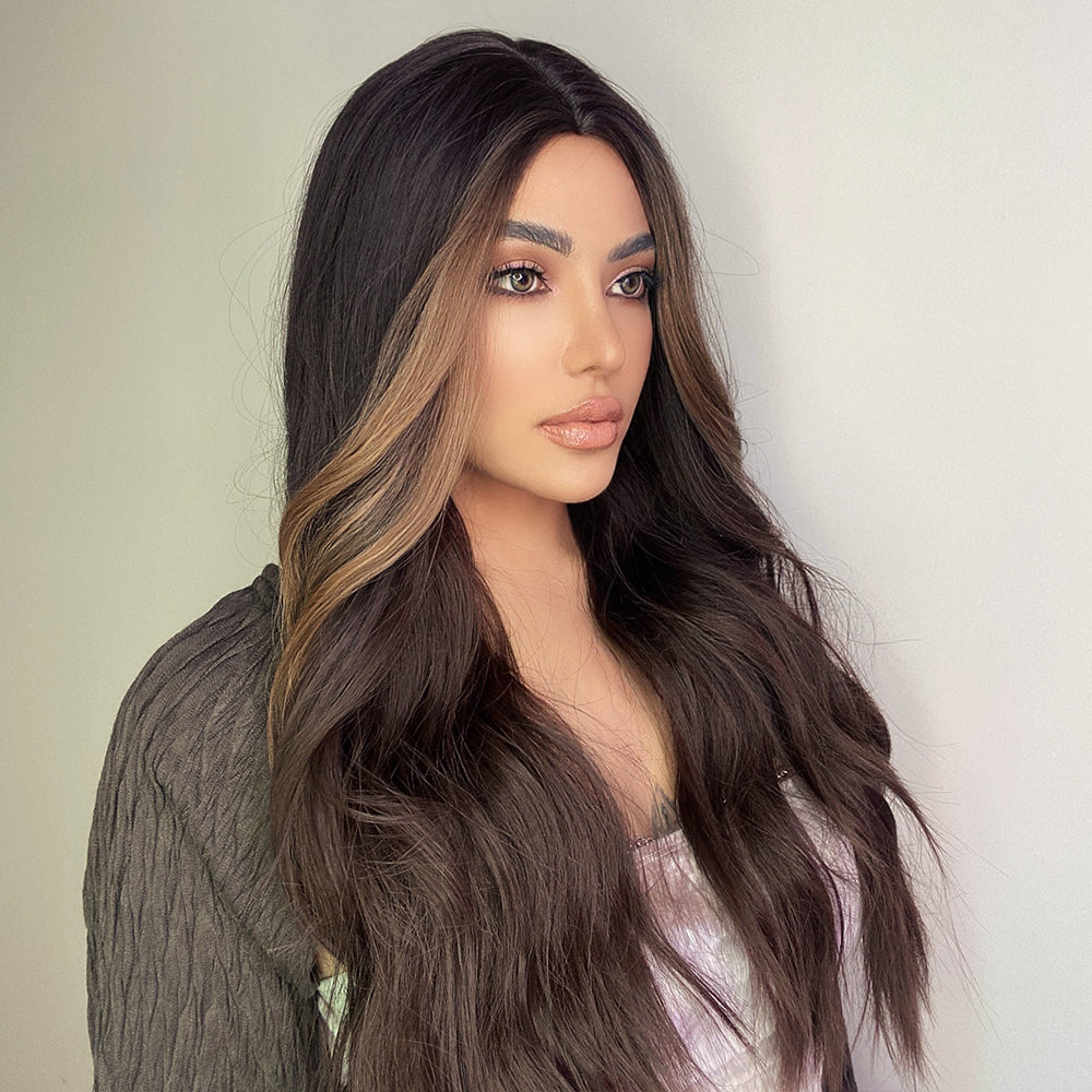 LC6155-1 26 inch Long curly wigs brown and blonde highlight wigs women's wigs for daily or cosplay use