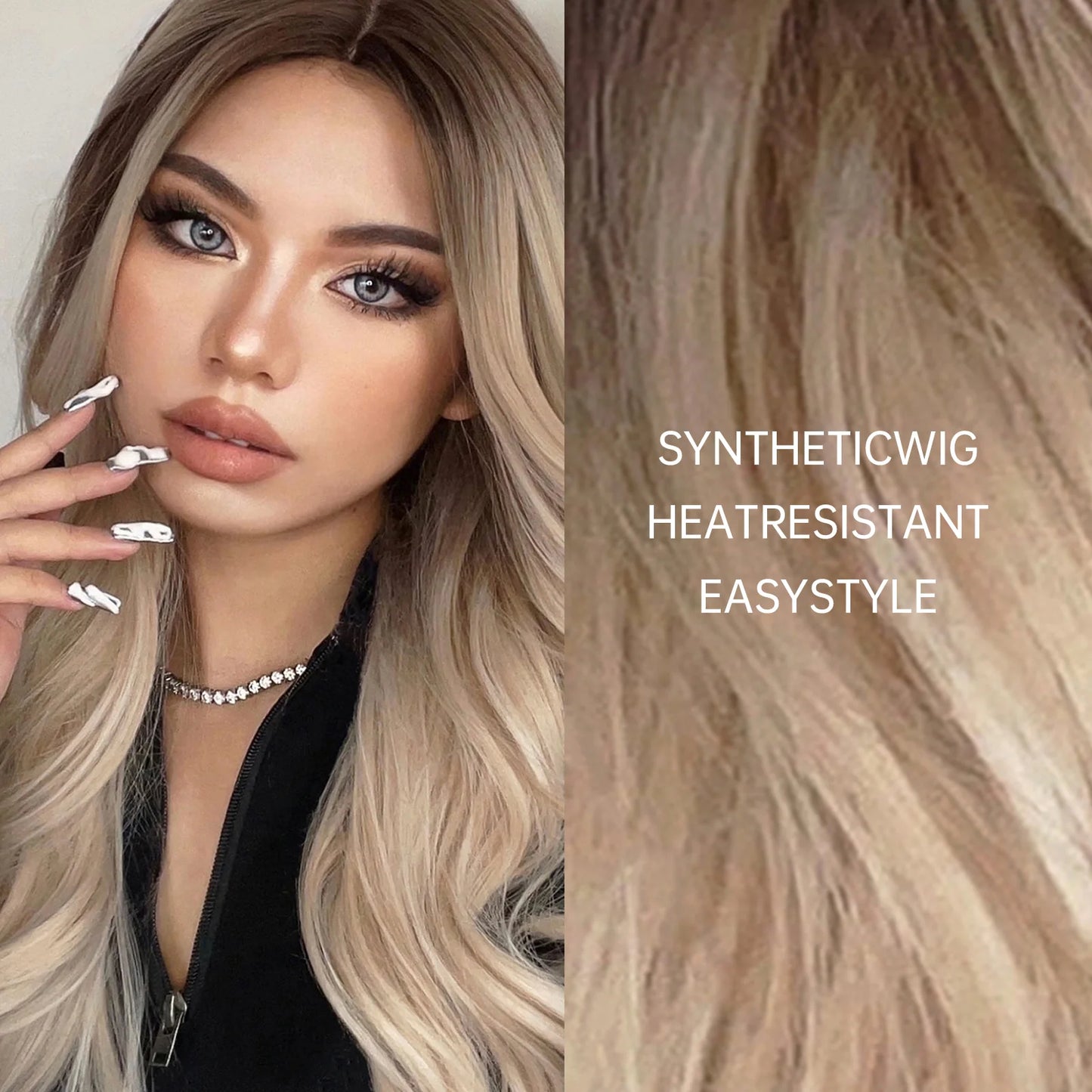 LC307-1 Long curly wigs black ombre blonde with middle bangs wigs for women for daily life