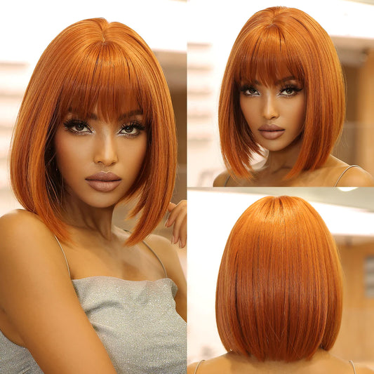 LC2071-3 short straight bobo wigs orange with bangs wigs for women for daily life