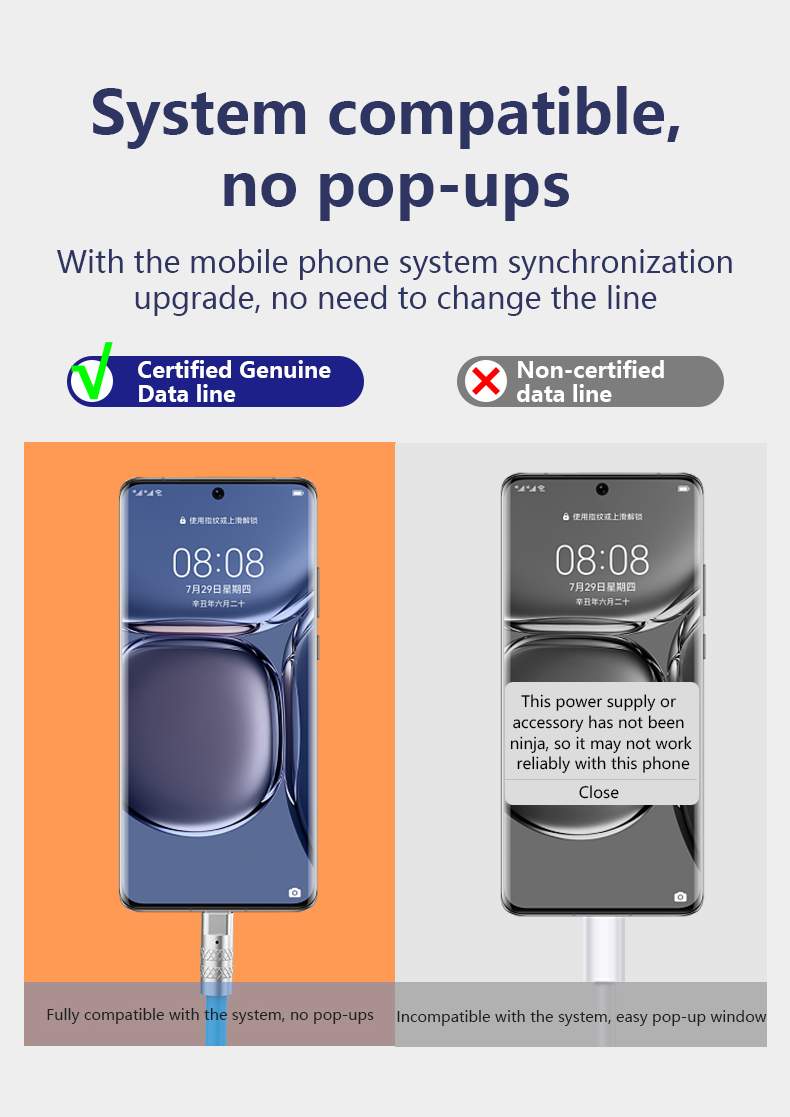 Quick Charging Cable Liquid Indicator 180-degree Rotation Quick Charging Cable, Reusable Compatible Mobile Phone Tablet