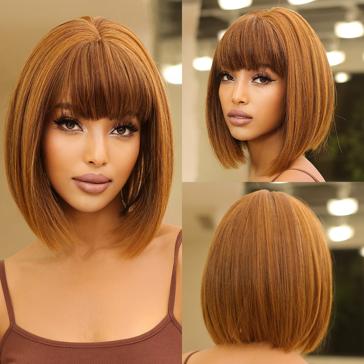 LC2071-2 14 Inch short straight bobo wigs blonde wigs with bangs wigs for women