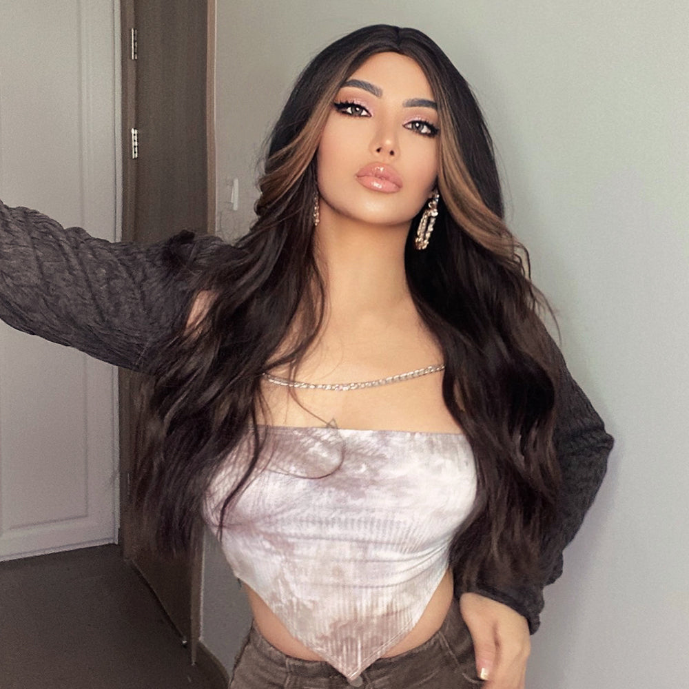 LC6155-1 26 inch Long curly wigs brown and blonde highlight wigs women's wigs for daily or cosplay use