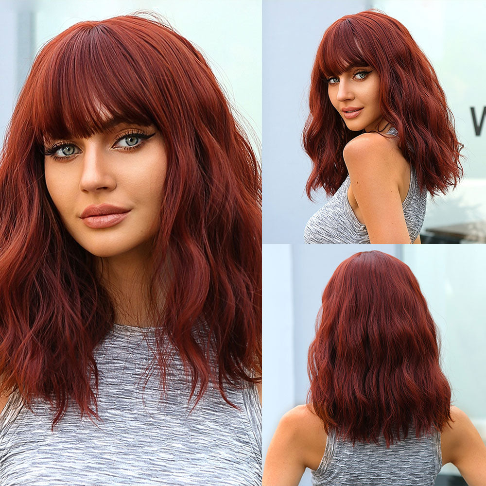 WL1065-1 16 Inch Dark Red Wavy Bob wigs for Women