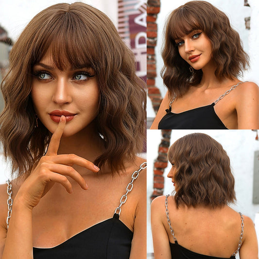 SS170-4 14 Inch Brown Wavy Bob wigs for Women