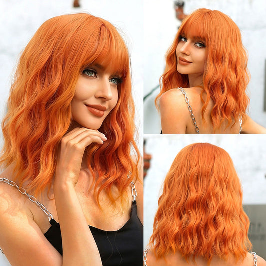 WL1006-1 16 Inch Orange Wavy Bob wigs for Women