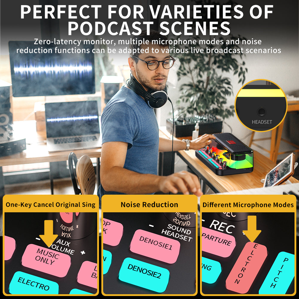 Podcast Equipment Bundle, Audio Interface Audio Mixer & Recording Accessories Podcast Kit with 3.5mm Microphone Perfect for Recording,Live Streaming,Gaming,Compatible with PC,Smartphone,Play Station