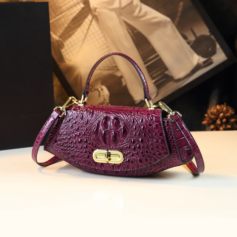 WB-0003/ Crocodile Embossed Leather Crossbody Bag