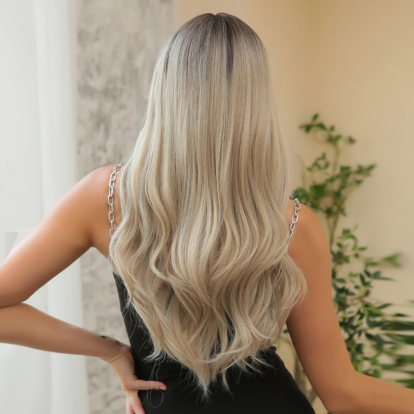 WL1021-1 26 Inch Gray Long Straight Hair With Bangs for Women