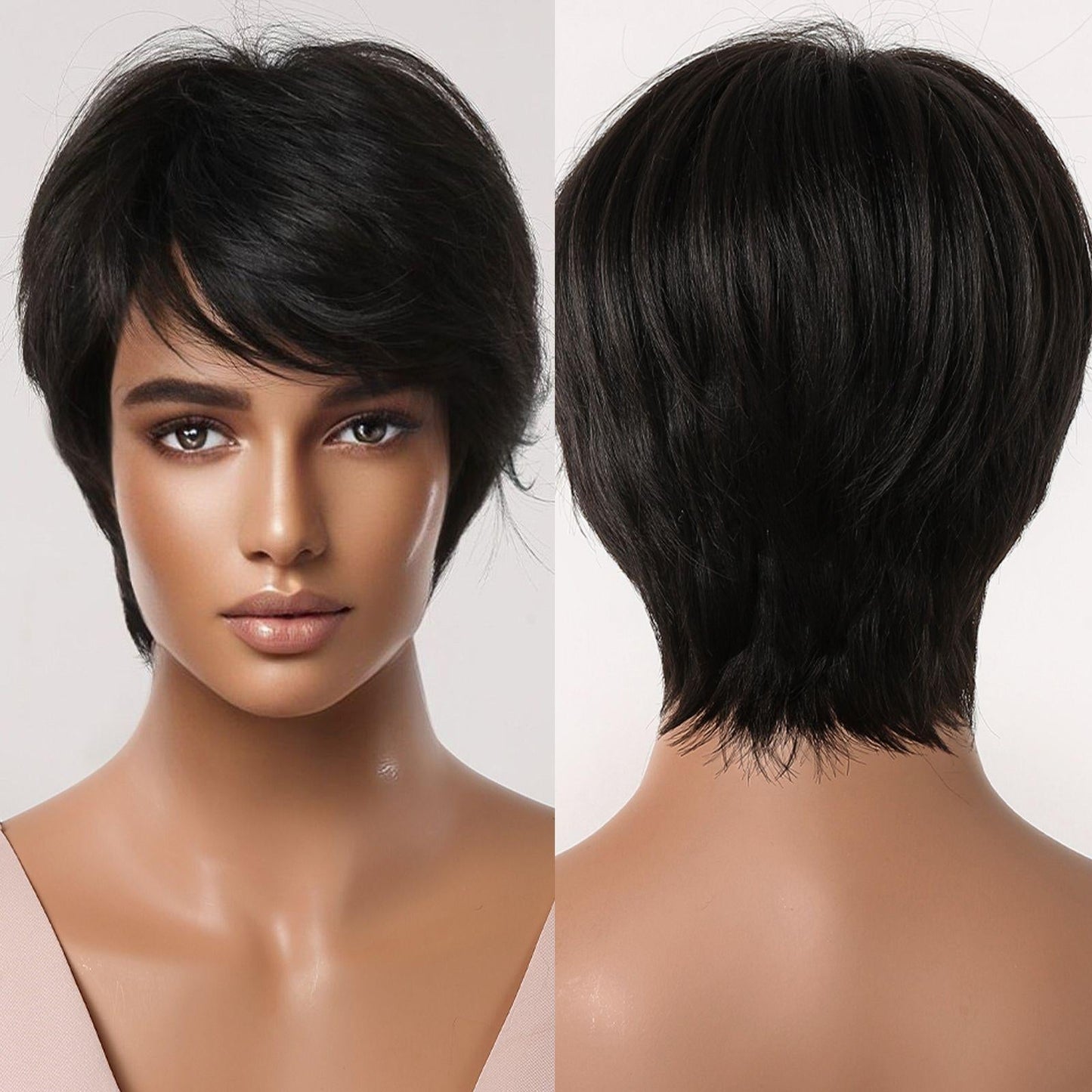 LC2065-1 8 Inches Short Black Wigs Pixie Cut Wigs for Women Daily or Cosplay Use